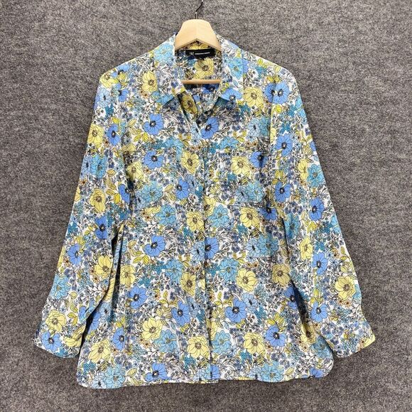 5/$45 INC International Concepts Shirt Women PXL Petite Blue Floral Button Up - Picture 3 of 10